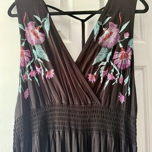 Pink and Black Ruched Tiered Maxi Sundress